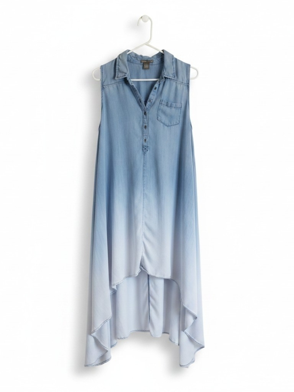 Chelsea & Theodore Light Blue Ombre Sleeveless High-Low Shirt Dress